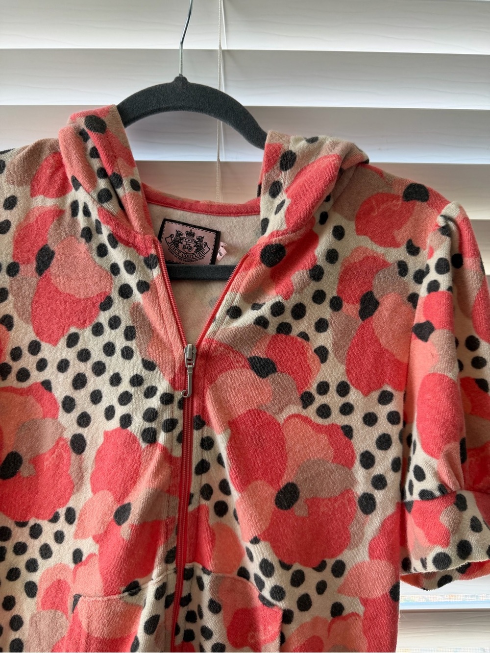 Juicy Couture Coral Floral Zip Hoodie with Black Polka Dots Medium - Picture 3 of 4